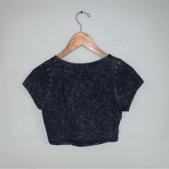 Milkyway Short Sleeve Crop Top Women's Size Medium Black Grey Acid Wash Shirt - Picture 4 of 4